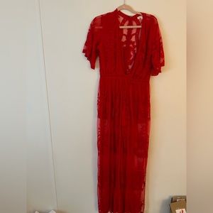 Red lace romper. Red is a little deeper than the photo.